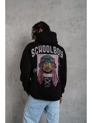 Modenya Erkek School Boy Baskılı Kapüşonlu Sweat - Siyah