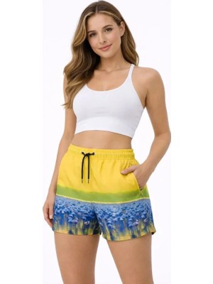 Modenya Deniz Şortu Fermuarlı Cepli File Astarlı Hızlı Kuruyan Premium - Sarı