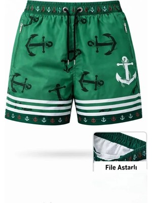 Modenya Deniz Şortu Fermuarlı Cepli File Astarlı Hızlı Kuruyan Premium - Yeşil