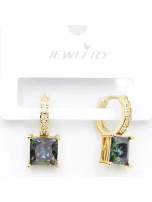 Die Grup Kare Taşlı Küpe - Altın