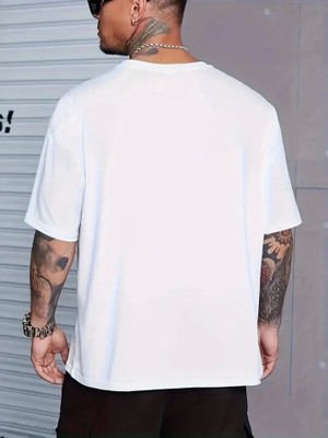 Modenya Baskılı Oversize Bisiklet Yaka T-Shirt - Beyaz