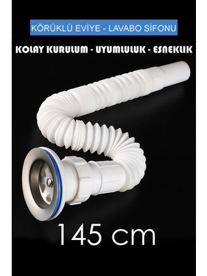 Kustar Ayarlanabilir 145 cm Uzanabilen Körüklü Eviye - Lavabo Sifonu Gider Borusu