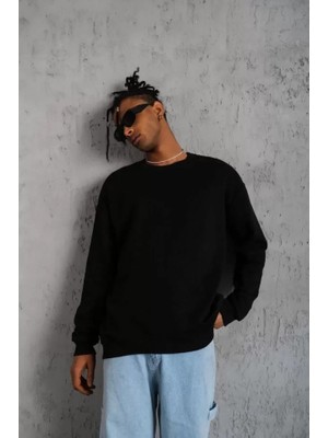 Modenya Erkek Düz Bisiklet Yaka Sweat - Siyah