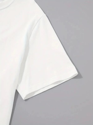 Modenya Baskılı Oversize Bisiklet Yaka T-Shirt - Beyaz