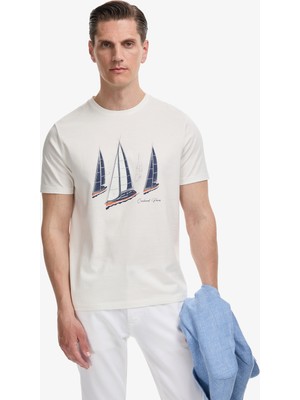 Cacharel Erkek Beyaz Reguar Fit Baskılı Bisiklet Yaka T-shirt 50320553-VR013