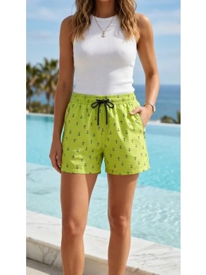 Modenya Deniz Şortu Fermuarlı Cepli File Astarlı Hızlı Kuruyan Premium - Neon Yeşili