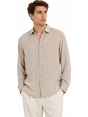 Cazador Erkek Tencel Regular Fit Gömlek Uzun Kol 20610 Bej