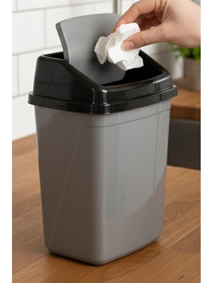 PremiumPort Gri-Siyah Kapaklı 5l Çöp Kutusu, Banyo ve Mutfak Için Şık ve Fonksiyonel