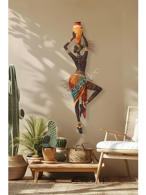 Macrodec Tribal Aura Afrikalı Kadın Metal Tablo - Etnik Figür ve Otantik Desenli Modern Dikey Duvar Dekoru