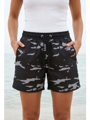 Modenya Deniz Şortu Fermuarlı Cepli File Astarlı Hızlı Kuruyan Premium - Siyah