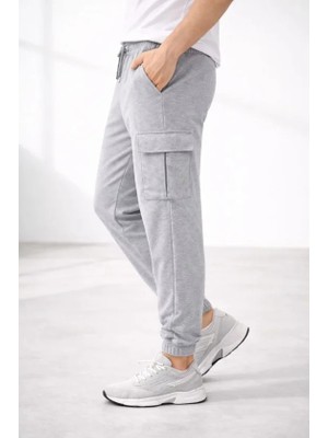 Modenya Erkek Jogger Eşofman Altı Regular Fit , Kargo Cepli, Lastikli Paça, Günlük Spor Pantolon - Gri