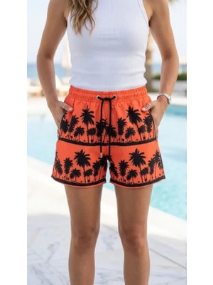 Modenya Deniz Şortu Fermuarlı Cepli File Astarlı Hızlı Kuruyan Premium - Turuncu