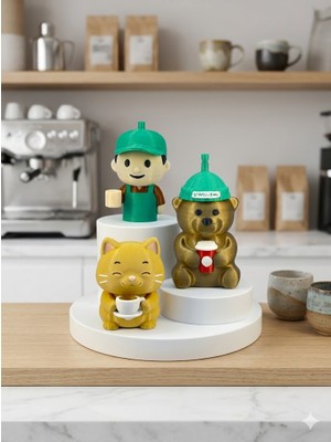 fyne Kahve Barista & Dostları Sevimli Figür Seti (Ayı, Kedi, Barista)