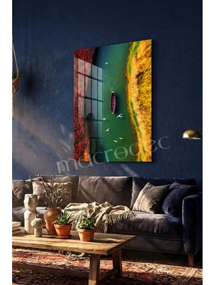 Macrodec Autumn River Journey Doğanın Sessiz Akışı Cam Tablo - 4mm Temperli Kırılmaz Cam Duvar Dekoru