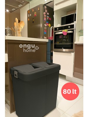 PremiumPort Ikili Siyah Çöp Kutusu, Hassas Kapaklı, 80 Litre, Pratik ve Şık Tasarım