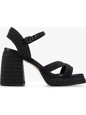Valmenti Kadın Suni Deri/tekstil Siyah Topuklu Sandalet 1141 HAVANA-002 Bn Sndlt Y25 Black Rope