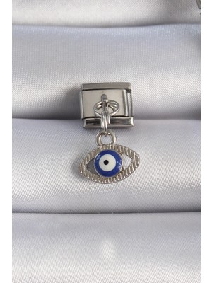 Die Grup  316L Çelik Gümüş Renk Sallantılı Göz Figür Nazar Boncuk Detay Nomination Charm