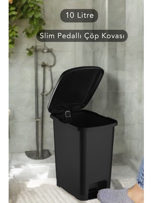 PremiumPort Şık Siyah 10L Pedallı Banyo ve Mutfak Çöp Kovası