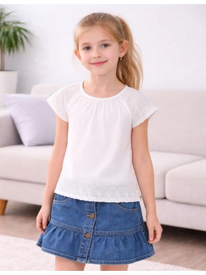 Organickid Müslin Kız Çocuk Beyaz Reglan Kol T-Shirt