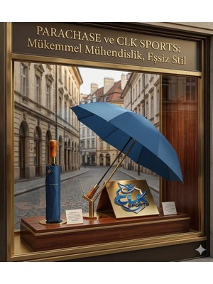 Sports Parachase Çift Katmanlı , Kılıflı , Ahşap Saplı Tam Otomatik Şemsiye