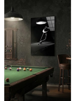Macrodec Billiards Player Retro Cam Tablo - 4mm Temperli Kırılmaz Cam Duvar Dekoru