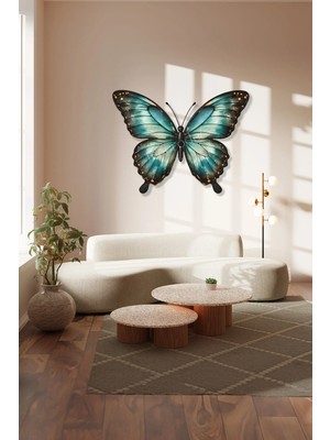 Macrodec Radiant Wings Turkuaz Kelebek Metal Tablo - Parlak Bir Dokunuş Modern Hayvan Figürlü Duvar Dekoru