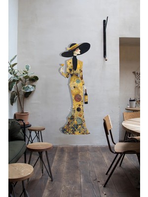 Macrodec Şarap Kadehli Zarif Kadın Metal Tablo - Modern Estetik Kadın Figürlü Lazer Kesim Duvar Dekoru