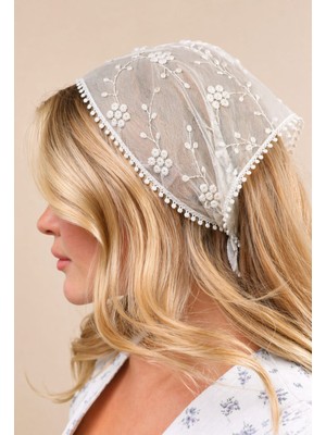 Betty Bands Dantel Bağlamalı Bandana – Beyaz Tül Gelin Aksesuarı, Fular & Eşarp Saç Aksesuarı