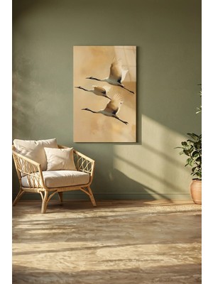 Macrodec Zen Esintisi Minimalist Turna Kuşları Cam Tablo - 4mm Temperli Kırılmaz Cam Duvar Dekoru