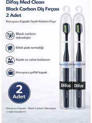 Nil Avm Difaş Med Clean Black Carbon Diş Fırçası 2 Adet Koruyucu Kapaklı Siyah Karbon Fırça Seti