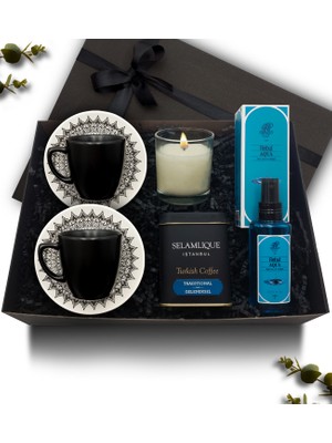 As Gift Siyah Fincan & Selamlique Kahve & Rebul Kolonya & Bardak Mum Hediye Seti