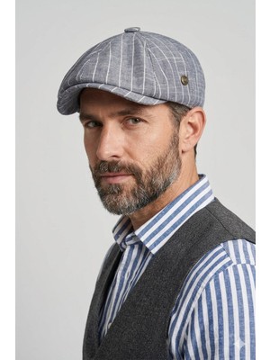 mercantoptan %100 Pamuk Cizgili Keten Yazlık Model Ingiliz 8 Parca Kasket Sapka