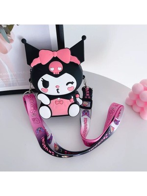 Siyah Kuromi Figürlü Mini Çanta Kız Çocuk Bebek Omuz Askılı Para Cüzdanı Crossbody Çanta