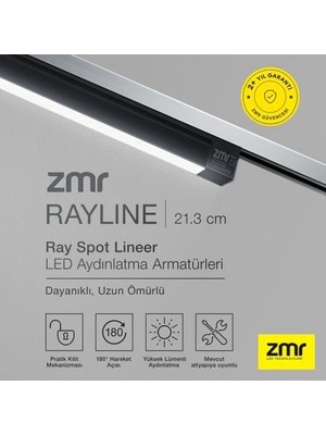Zmr Rayline Opak Siyah 10W 34.5 CM 6500K CRI 80 Pratik Kilit Mekanizması Ray Spot Lineer LED Aydınlatma