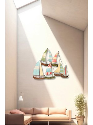 Macrodec Color Sails Renkli Yelkenler Metal Tablo - Modern Deniz ve Gemi Temalı Lazer Kesim Duvar Dekoru
