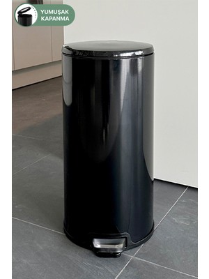 PremiumPort Yumuşak Kapanan Çelik Çöp Kovası, Siyah Iç Kısım, 20 Litre