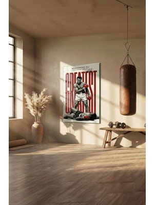 Macrodec Muhammad Ali The Greatest Vintage Cam Tablo - 4mm Temperli Kırılmaz Cam Duvar Dekoru
