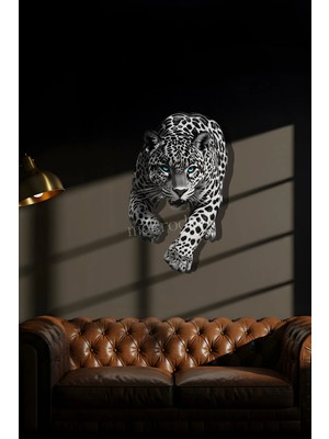 Macrodec Kar Leoparı Metal Duvar Tablosu – Güçlü ve Modern Hayvan Figürlü Dekor