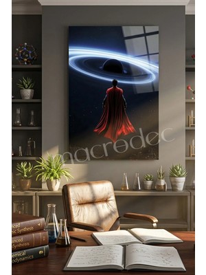 Macrodec Man Of Steel Karadelik ve Kozmik Kahraman Cam Tablo - 4mm Temperli Kırılmaz Cam Duvar Dekoru