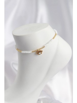 Luord-Store Beyaz Renk Boncuklu Nazarlı Göz Figürlü Halhal