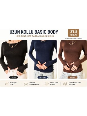 Triya Wear Studio 3'lü Parmak Geçmeli Kayık Yaka Kadın Bluz