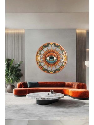 Macrodec ] Sacred Eye Mistik Metal Tablo - Göz ve Güneş Temalı Renkli Mandala Duvar Dekoru