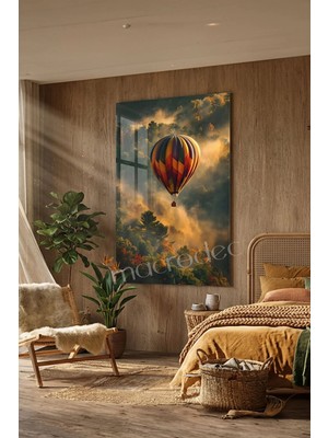 Macrodec Sisli Orman Üzerinde Renkli Balon Cam Tablo - 4mm Temperli Kırılmaz Cam Duvar Dekoru