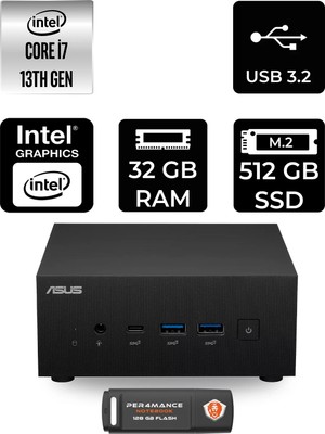 Asus Expertcenter PN64 Intel Core I7 13700H 32GB 512GB SSD Fdos Mini Masaüstü Bilgisayar & Per4 USB Bellek PN64BS70310MDP313