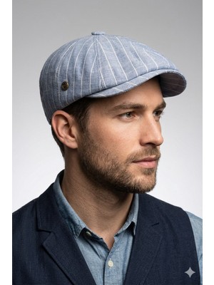 mercantoptan %100 Pamuk Cizgili Keten Yazlık Model Ingiliz 8 Parca Kasket Sapka