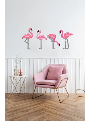 Macrodec Pink Flamingo Pembe Flamingo Seti Metal Tablo - Modern Egzotik Kuş Temalı Çoklu Lazer Kesim Duvar Dekoru