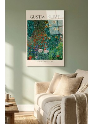 Macrodec Gustav Klimt Ayçiçekleri Cam Tablo - 4mm Temperli Kırılmaz Cam Duvar Dekoru