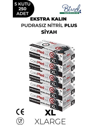 CoreMed Ekstra Kalın Nitril Siyah Plus Muayene Eldiveni XL - 5 Paket 50'li