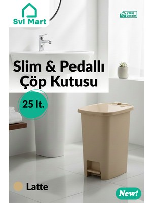 PremiumPort 25 Litre Slim Pedallı Plastik Çöp Kovası, Şık ve Pratik Tasarım