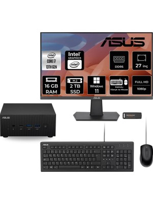 Asus Expertcenter PN64 Intel Core I7 13700H 16GB 2tb SSD 27" Fhd Monitör W11H Mini Masaüstü Bilgisayar & Per4 USB Bellek PN64BS70310MDP559